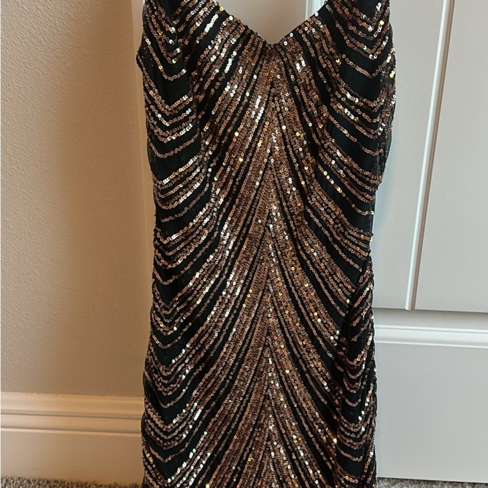 Darling Black and Gold Sequin Sheath Mini Dress